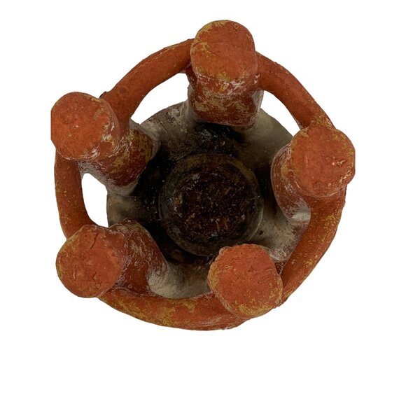VTG Rustic Handmade Terracotta Circle Of Friends Candle Holder 7" x 7" GUC 7584 - Picture 6 of 9
